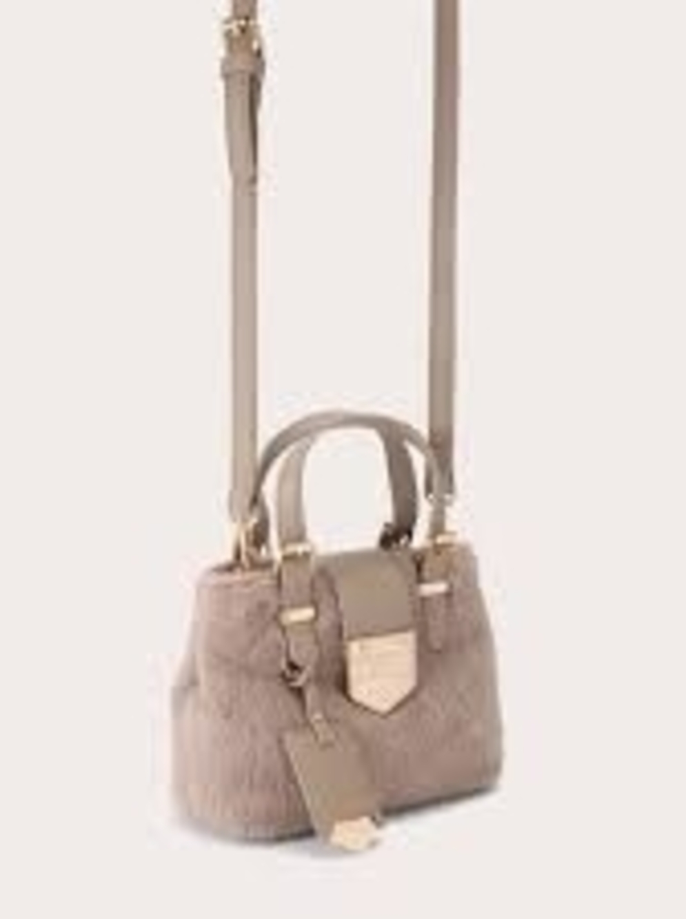 Structured Taupe Mini Crossbody Satchel with Gold Accents